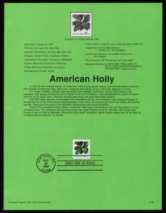 USA, SCOTT # 3177, SOUVENIRSEITE - AMERIKANISCHE STECHPALME, BEEREN und PFLANZEN, JAHR 1997 - Bild 1 von 1