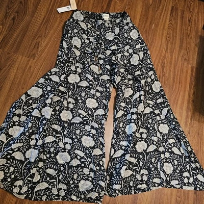 Denim & Supply Ralph Lauren NWT Women's Black  Floral Wide Leg Boho Pants Sz L - Image 1 of 4