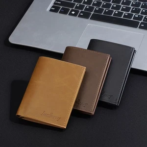 Cartera pequeña de cuero delgada triple pliegue para hombre con bolsillo frontal - Imagen 1 de 14