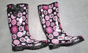 Daily Shoes Womens Rain Boots Rubber Slip On Floral Pink Black Size 7 Rainbow 15 - Picture 1 of 5
