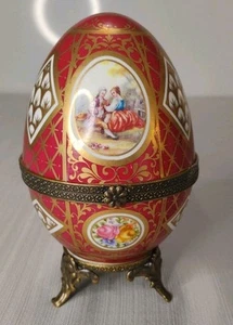 Limoges Peint A La Main Egg Trinket Box - Bild 1 von 10