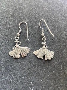 Gingko Leaf Earrings - Ginko Dangle Drop Earrings on French Hooks SS .925 - Picture 1 of 2