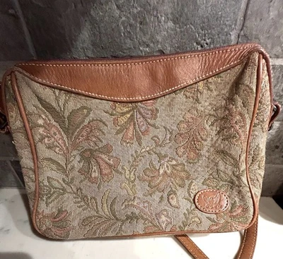 Cartera Bandolera Top Cremallera Vintage Liz Claiborne Beige Marrón Floral Foto 1 de 4