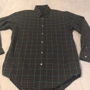 Lands End Mens Shirt Size 15-33 Button Up Long Sleeve Green Plaid - Picture 1 of 4