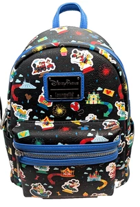 Loungefly Disney Parks Mini Backpack Disneyland Aop Attractions Icons DCA Mickey - Picture 1 of 5
