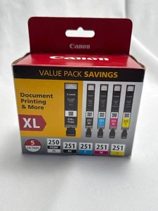 Canon 250XL 251 5-Pack Ink Value Pack Genuine New Sealed PIXMA Printers - Picture 1 of 4