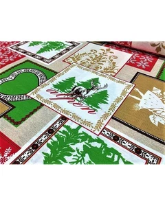 Tessuto per tappezzeria loneta misto cotone stampato natale con renne alberi e c - Imagen 1 de 2