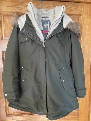Abrigo Mujer VINCE CAMUTO Anorak Capucha Verde Oliva Talla M Resistente al Agua Nuevo Foto 1 de 4