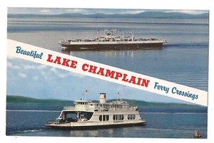 M. V. VALCOUR and ADIRONDACK Lake Champlain Boats FERRY CROSSINGS NY VT Postcard - Picture 1 of 2
