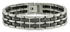 Chisel Men's 8.25" Stainless Steel & Black Ceramic Link Bracelet - Picture 1 of 3