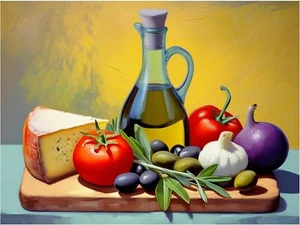 Mural Azulejo Bodegón Queso Aceite de Oliva Ajo Cocina Baño Pared Salpicadero - Imagen 1 de 16