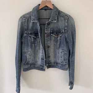 American Eagle Jean Jacket Women Medium Denim Button Front Long Sleeve Blue - Picture 1 of 6