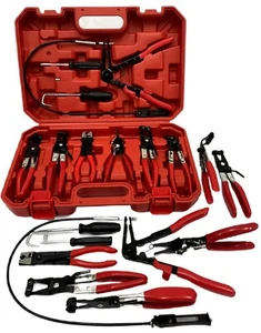 Automotive Flexible Hose Clamp Clip Pliers Set Swivel Jaw Flat Angled Band Kit - Bild 1 von 16