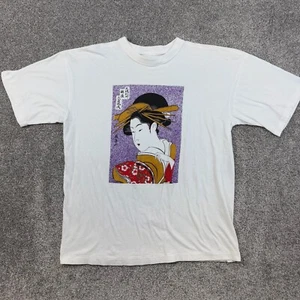 Vintage Geisha Japanese Art Shirt Herren Large Weiß Kimono Ukiyo-e - Bild 1 von 7