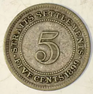STRAITS SETTLEMENTS 1899 0,800 SILBER 5 CENT F/VF (KM # 10) - Bild 1 von 2