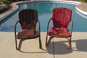 2 Vintage Antique Warmack Metal Lawn Chairs 1940's - 1950's    #1454