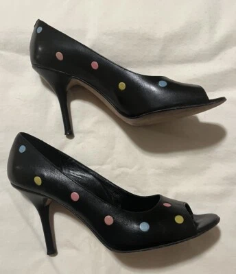 Vintage Via Spiga Abbrasivato Black Leather Open Toe Pump Heels Size 8.5M - Image 1 of 4