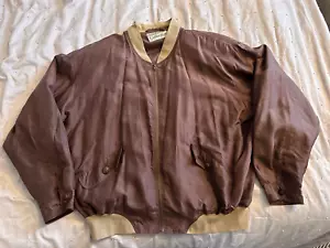 vintage 1990's mens Silk thread collection, brown silk bomber jacker , XL - Picture 1 of 14