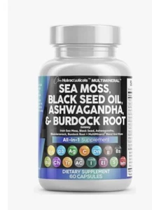 Sea Moss, Seed Oil, Ashwagandha, Burdock Root All-in-1 supplement 60 Caps 03/26 - Picture 1 of 3