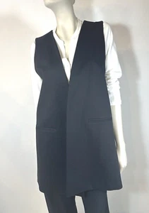 Eileen Fisher Petite PM Black Tencel V-Neck Long Vest NWT $278 - Picture 1 of 12