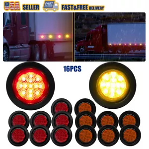 2.5" Round 12 LED Light Truck Trailer Side Marker Clearance Kit 8 Red & 8 Amber - Picture 1 of 22