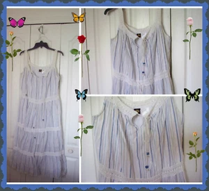 WOW L BILA Azul Plata Crochet Niveles Volantes Sin Mangas Pullover Vestido Soltero - Imagen 1 de 10