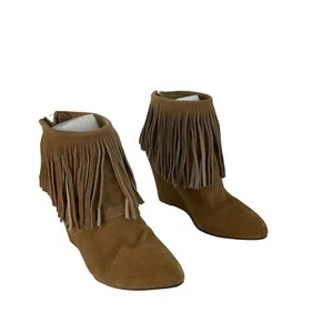 Chinese Laundry Tan Fringe Wedge Bootie Womens Sz 8 Preowned - Picture 1 of 7