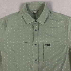Helly Hansen Shirt Mens M Green AOP Plus Print Short Sleeve Button Up Outdoor - Picture 1 of 9