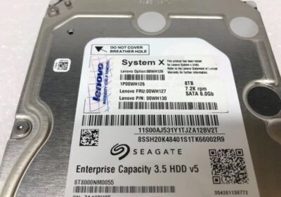 Lenovo System 00WH127 X 8TB 7.2K 3.5'' SATA 6Gb/s 00WH126 Hard Drive 00WH130 - Image 1 of 2
