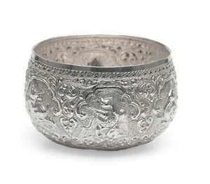 Antique Burmese Silver Thabeik Alms Bowl with Repousse Fantastical Creatures - Picture 1 of 6