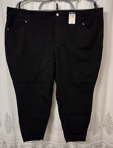 Terra & Sky Plus Size 5x Black Pull On Capri Jeans High Rise 32w 34w Raw Hems - Picture 1 of 11