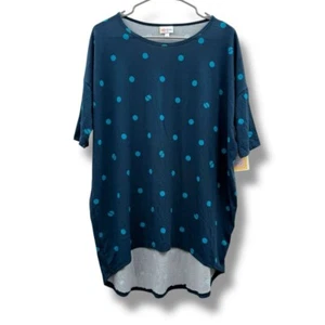 Lularoe Irma dunkelblau & blau gepunktetes Kurzarm High-Low Saum Top Gr. S NEU - Bild 1 von 6