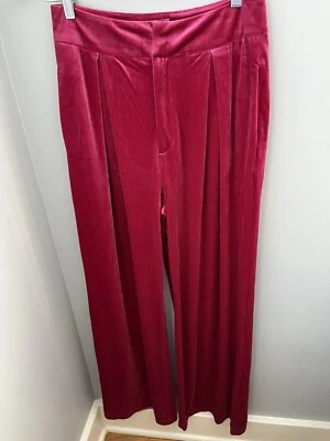 粉色百合女式裤子天鹅绒粉色阔腿中号高腰 — 第 1/4 张图片