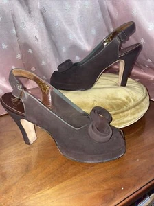 Vtg 40s Brown Suede Peep-Toe Imperial Platform Heels Sz 6-6.5 Read Description - Picture 1 of 13