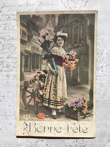 Beautiful Flower Girl Theatrical French Fashion Original Vintage Postcard - Picture 1 of 6