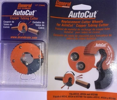 AUTOCUT BY GENERAL PIPE CLEANERS AUTOCUT 1/2” Copper Pipe Tubing Cutter & Two Extra Wheels ATC12, ACT-W, BUNDLED