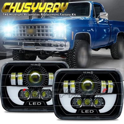 For Chevrolet C10 C20 C30 K10 K20 K30 55W 7x6 inch LED Headlight High Low Beam - Image 1 of 4