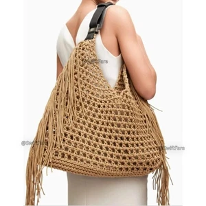 Damen - Luxus Handtasche mit hohlen Quasten - Handarbeit - Strand Strohtasche - Bild 1 von 4