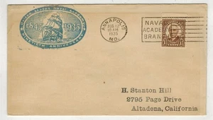 1935 NAVY ANNAPOLIS MARYLAND 90th ANNIVERSARY OF US NAVAL ACADEMY SLOGAN CANCEL - Picture 1 of 2