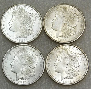 1921 P Morgan Silver Dollar BU Frosty lot of 4 coins in saflips #A186 - Picture 1 of 2