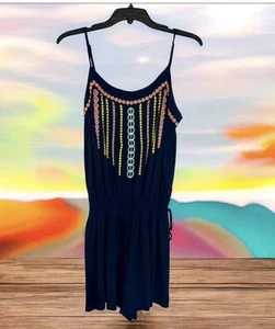 Lilly Pulitzer Beeler Navy Tassel Shorts Romper Size Small Vacation Rare BOHO S - Picture 1 of 6