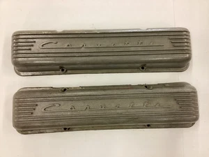 Pair Original late 66 67 Corvette 327 Script Valve Covers WITH SEAM in "O" - Picture 1 of 8