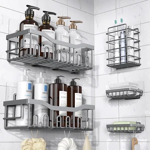 Paquete de 5 carritos de ducha de acero inoxidable a prueba de herrumbre - órgano de baño adhesivo sin taladro - Imagen 1 de 12