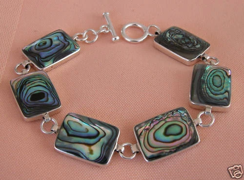 Sterling Silver ABALONE SHELLS Bracelet Heavy .925 NEW - Image 1 of 1