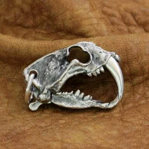 Openable 925 Sterling Silver Tiger Lion Skull Pendant Punk Jewelry TA214A - Picture 1 of 12