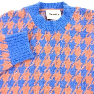 Nanushka Houndstooth Alpaca & Wool Sweater in Blue & Orange Mens Size Small - Picture 1 of 7
