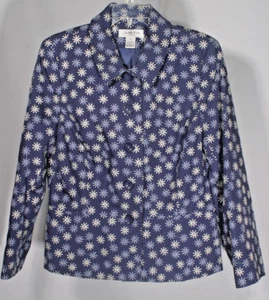 Judith Hart Lined Jacket Womens Sz12 Blue w/white flower sewn design - Picture 1 of 5