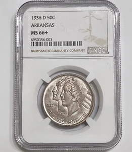 1936-D 50C Arkansas Silver Commemorative PCGS MS66+ US Mint Coin - Picture 1 of 4
