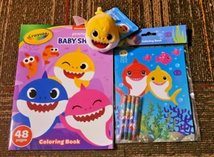 new BABY SHARK LOT mini plush & 2 coloring books & 4 crayons - Picture 1 of 1