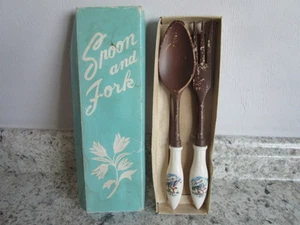De Colección Florida Flamingo Porcelana Mango Tenedor y Cuchara Ensalada Set Caja Original - Imagen 1 de 4